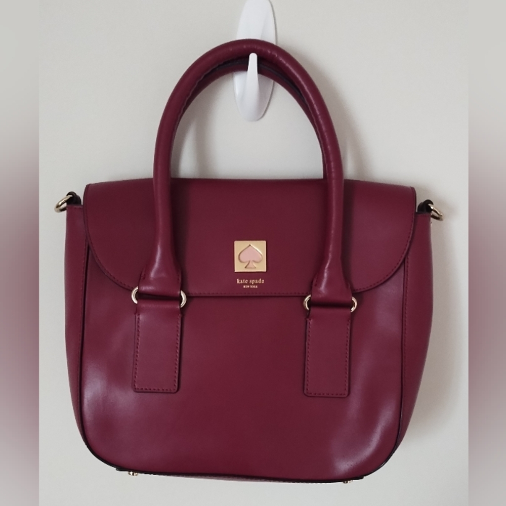Kate Spade "FLO" New Bond Street Burgundy Leather Satchel Bag.